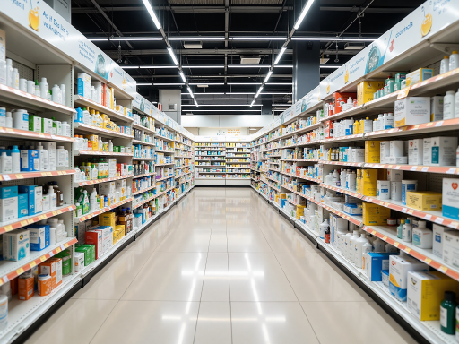 呼吸系统类药品陈列架，多种感冒咳嗽药物整齐摆放，药店背景